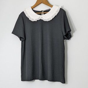 black rib knit top with white peter pan collar 2XL